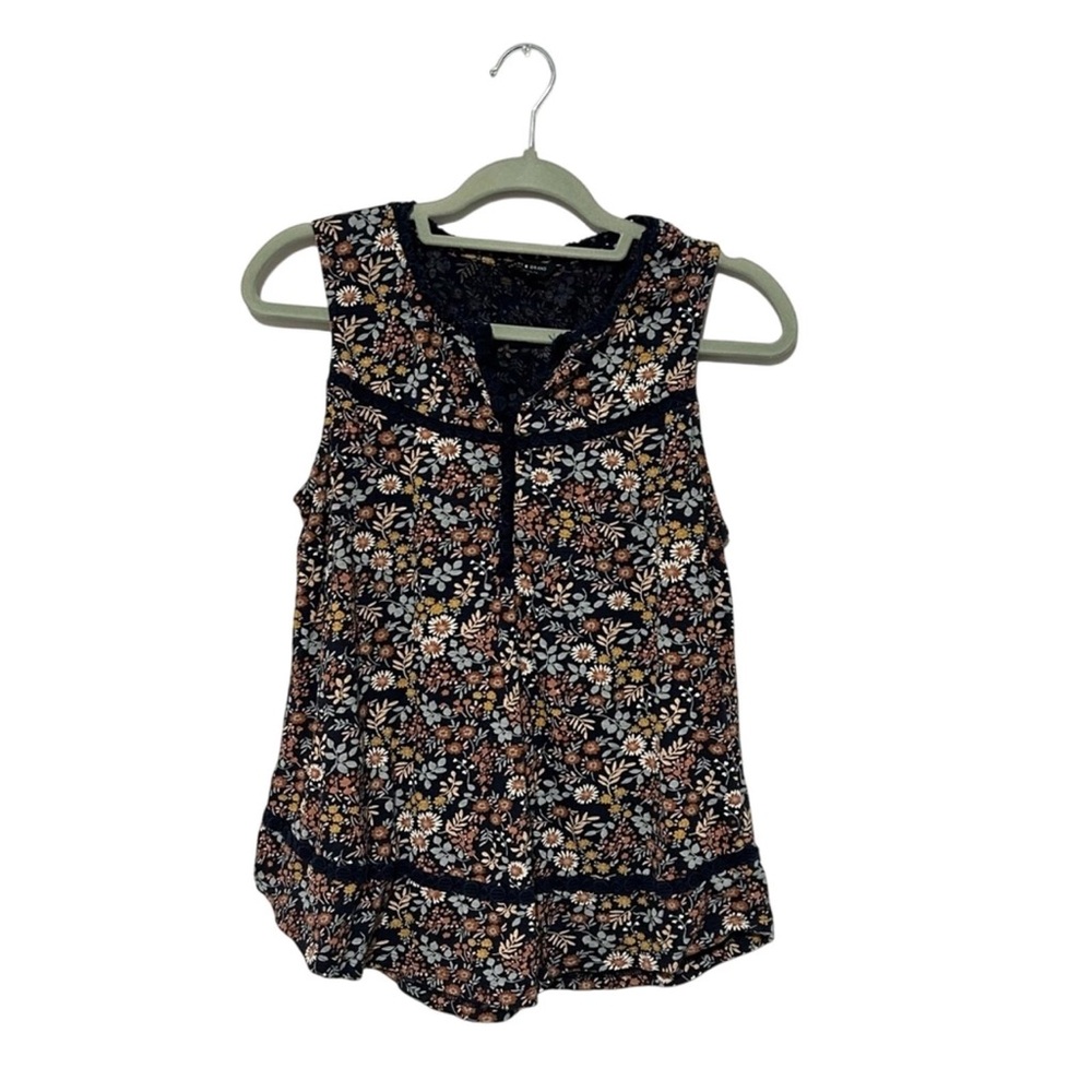 Lucky Brand Large Blue Floral Tank Blouse Boho